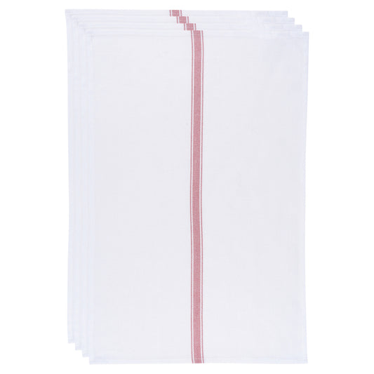 Brooklyn Stripe Poppy Red Dishtowels Set of 4