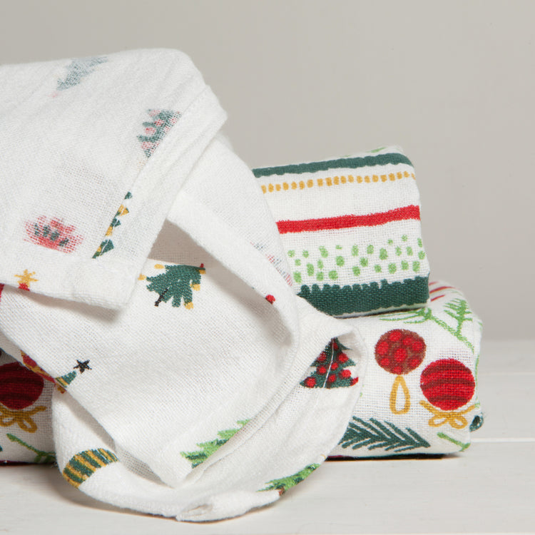 Merry And Bright Bakers Floursack Dishtowels Set of 3