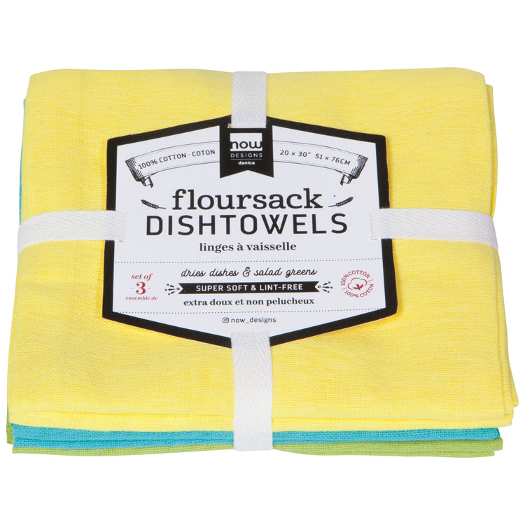 Chartreuse Turquoise Leaf Floursack Dishtowels Set of 3