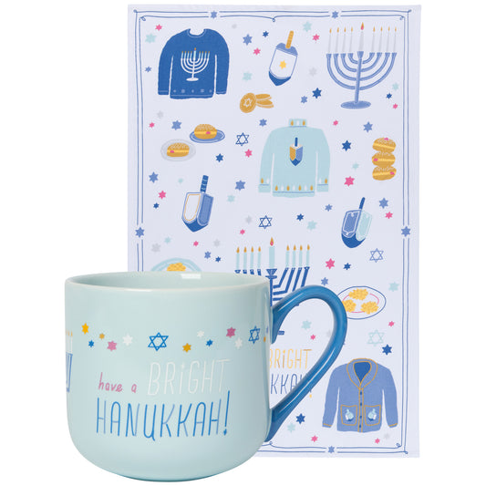 Bright Hanukkah Mug and Dishtowel Set of 2