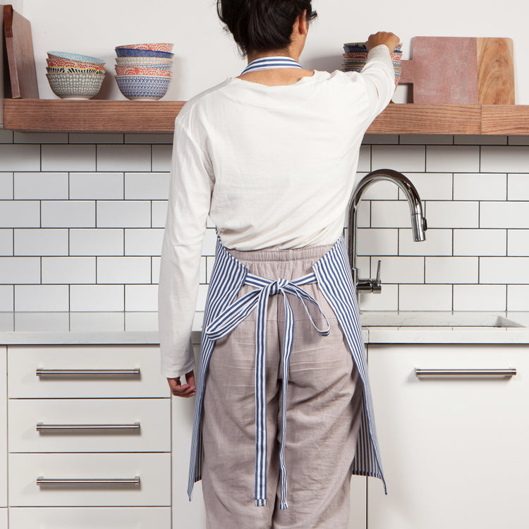 Narrow Royal Blue Stripe Cotton Chef's Apron