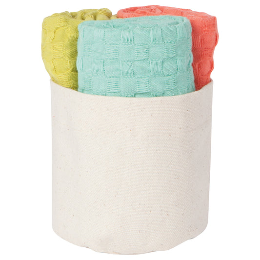 Recycled Cotton Dishcloths in Basket Chartreuse Set of 3