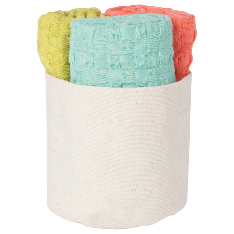 Recycled Cotton Dishcloths in Basket Chartreuse Set of 3