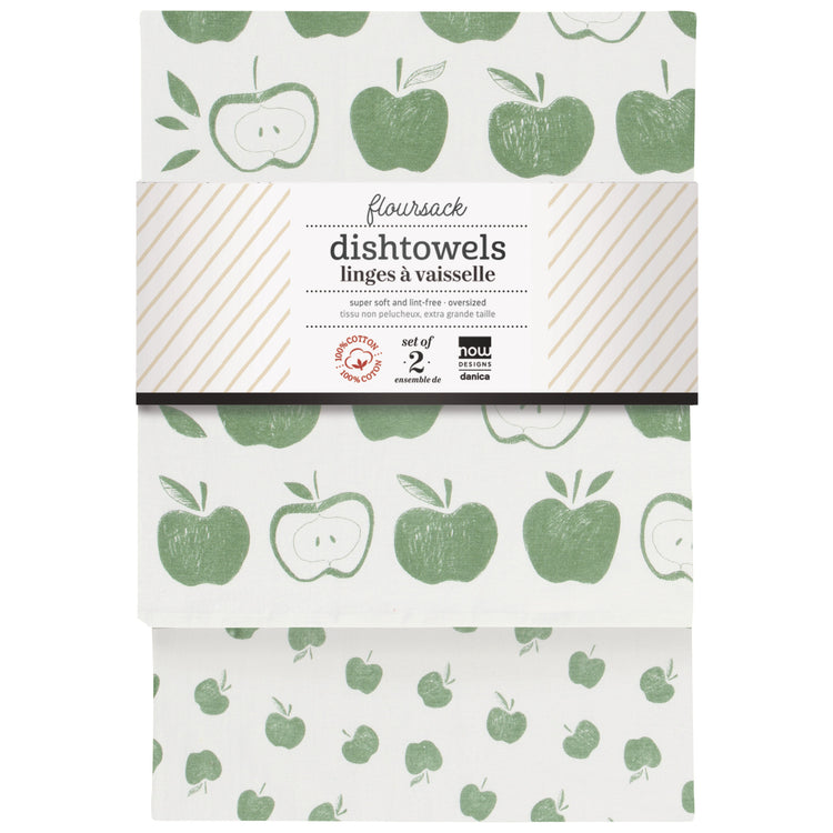 Apples Print Elm Green Floursack Dishtowels Set of 2