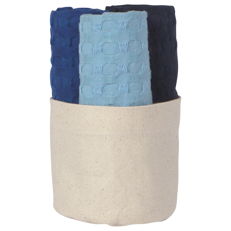 Recycled Cotton Dishcloths in Basket Marine Set of 3
