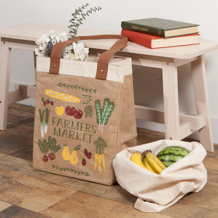 Farmers Market Shopping Tote Laminated Lining