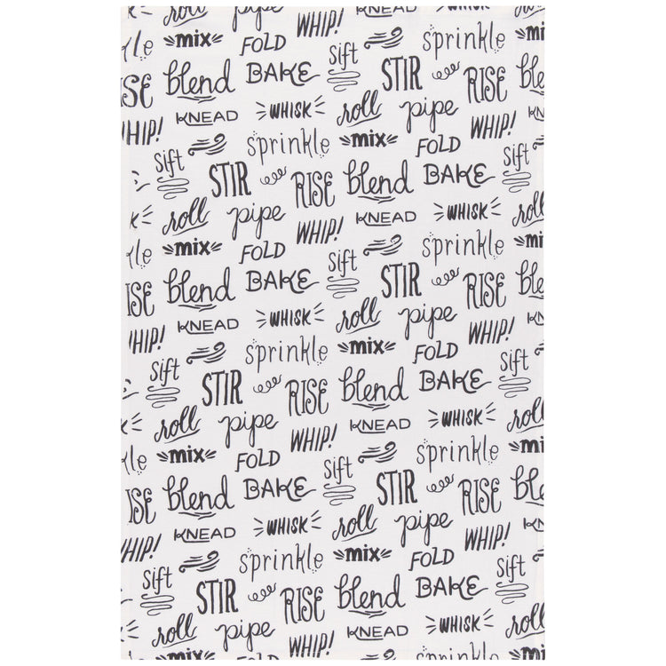 Kitchen Words Print Black Floursack Dishtowels Set of 2