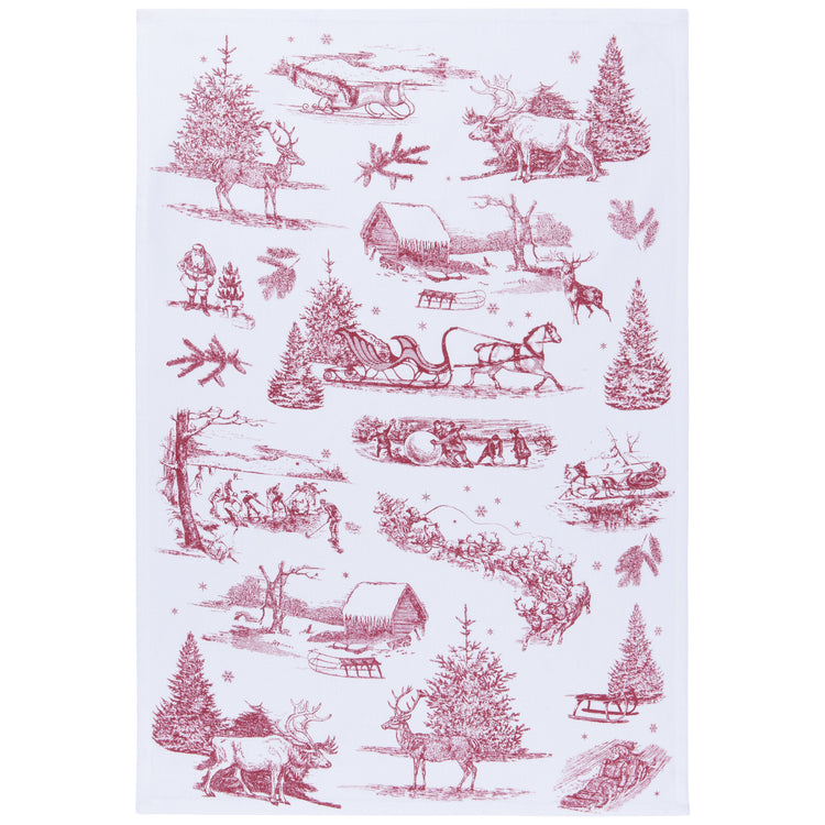 Winter Toile Woven and Print Dishtowels Set of 5