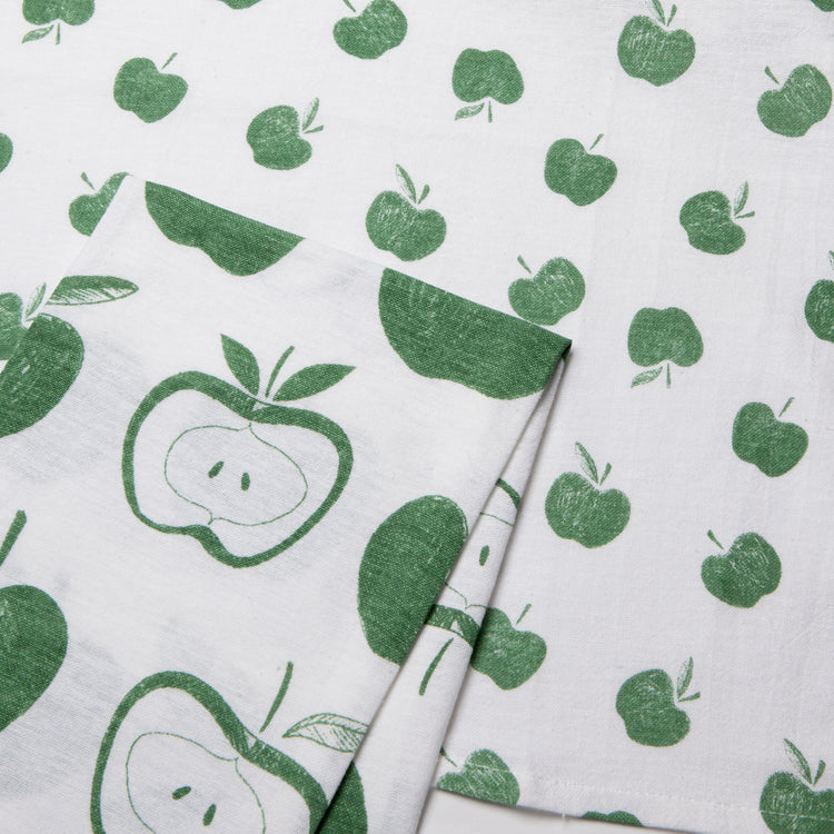 Apples Print Elm Green Floursack Dishtowels Set of 2