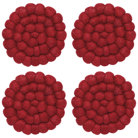 Chili Wool Felt Ball Coasters Set of 4