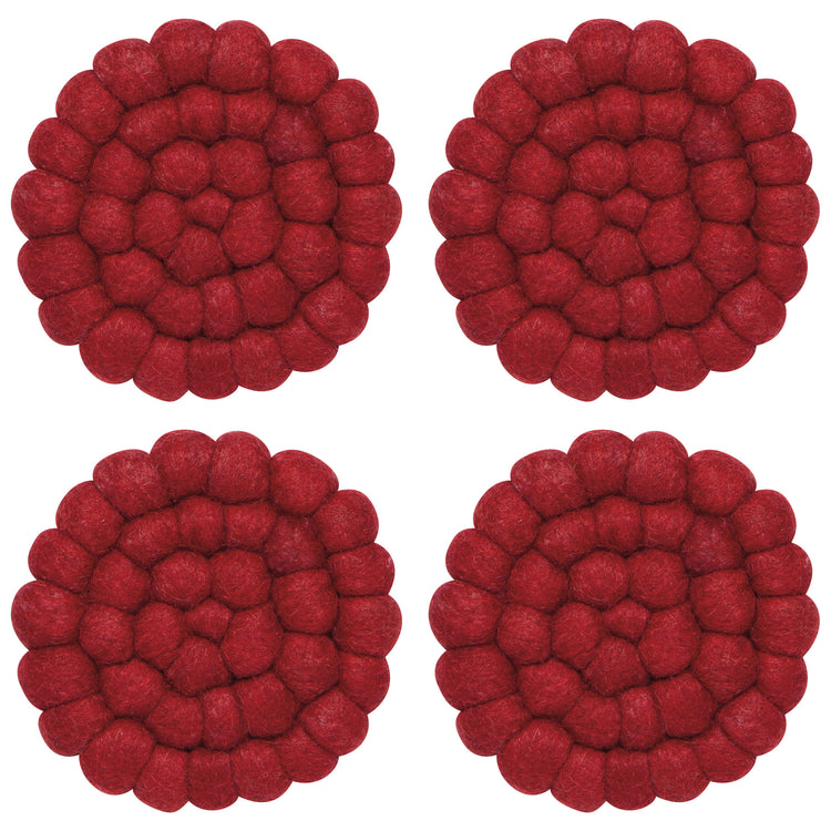 Chili Wool Felt Ball Coasters Set of 4