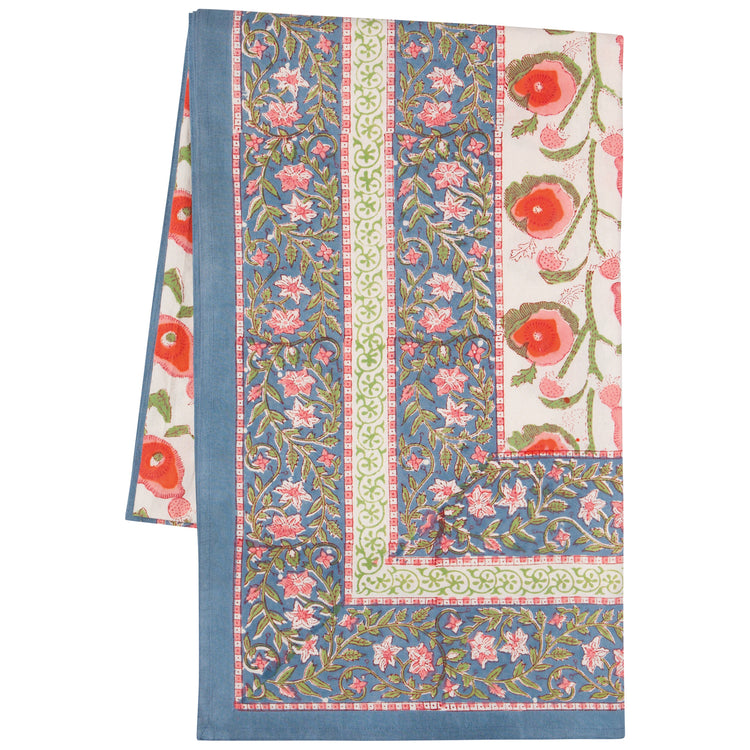 Poppy Block Print Tablecloth 90 x 60 inches