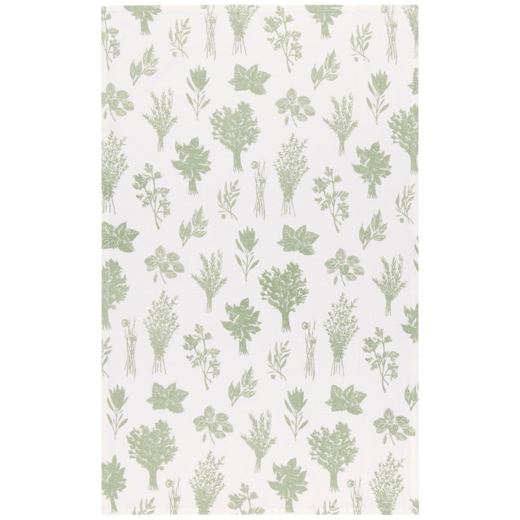 Herbs Print Sage Green Floursack Dishtowels Set of 2