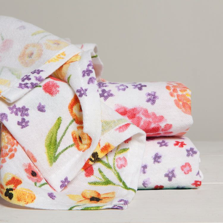 Cottage Floral Baker's Floursack Dishtowels Set of 3