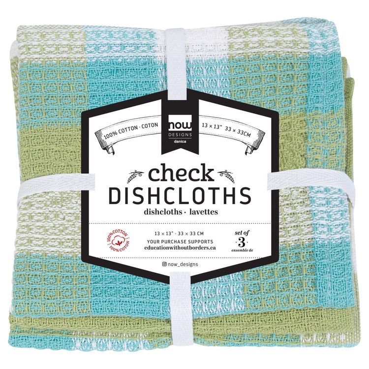Check Leaf Green Dishcloths Set of 3