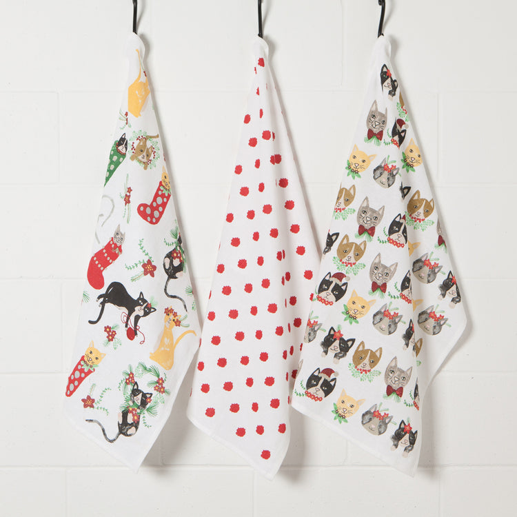 Meowy Christmas Bakers Floursack Dishtowels Set of 3