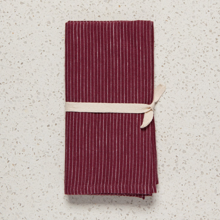 Wine Pinstripe Linen Napkins Set of 4