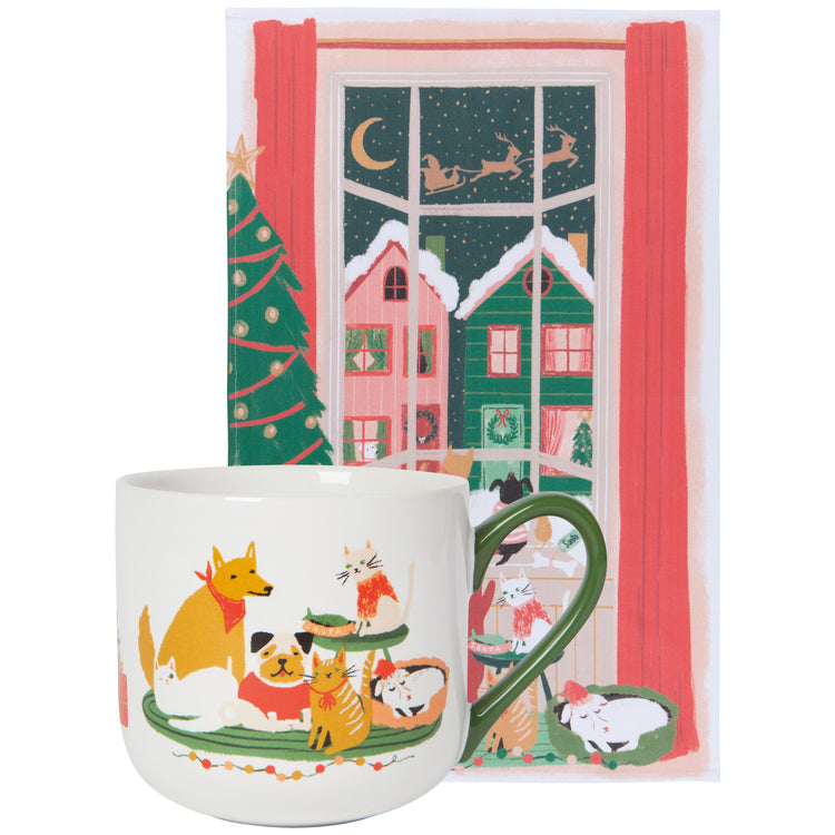 Waiting For Santa Christmas Mug and Dishtowel Set of 2