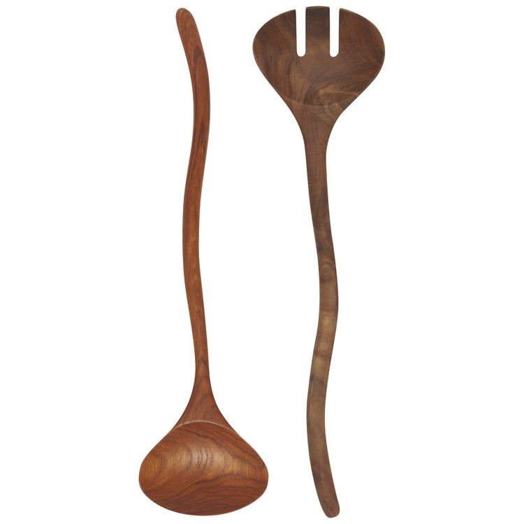 Teak Wood Wavy Salad Servers Set of 2