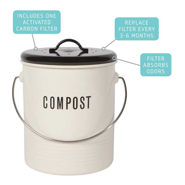 Compost Metal Bin Vintage Ivory 1.25 Gallon