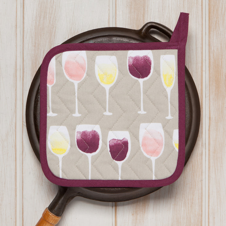 Wine Tasting Cotton Quilted Potholder 8 inch Square