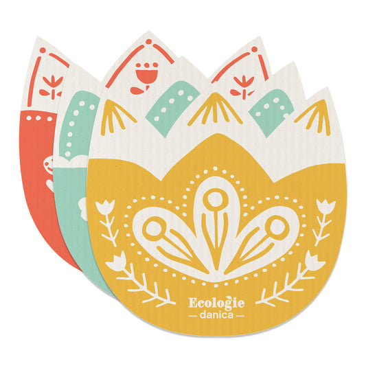 Tulip Shaped Swedish Sponge Cloths Set of 3