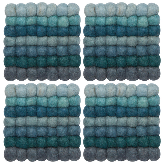 Lagoon Wool Felt Ball Coasters Set of 4