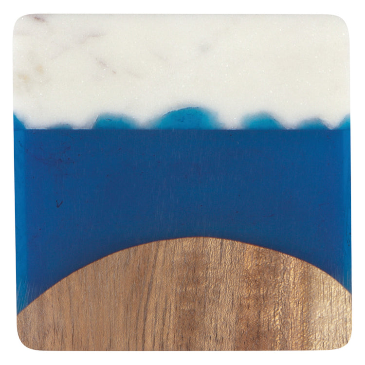 Skyline Azure Marble and Wood Coasters Set of 4
