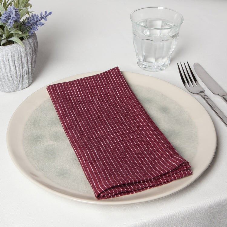 Wine Pinstripe Linen Napkins Set of 4