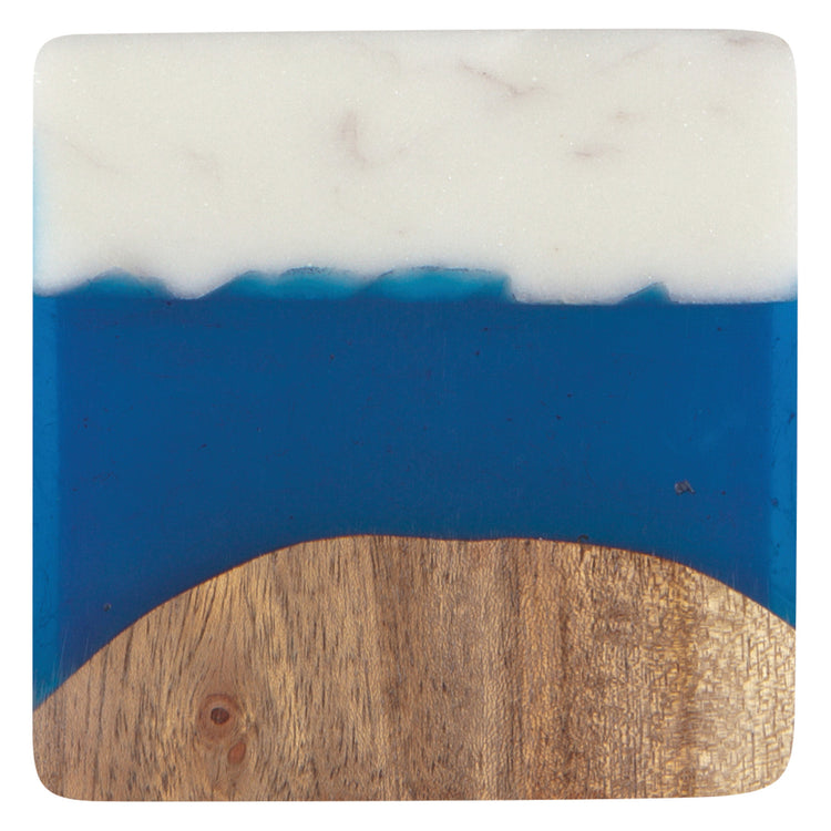 Skyline Azure Marble and Wood Coasters Set of 4