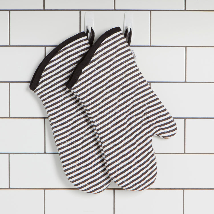 Superior Black Narrow Stripe Oven Mitt