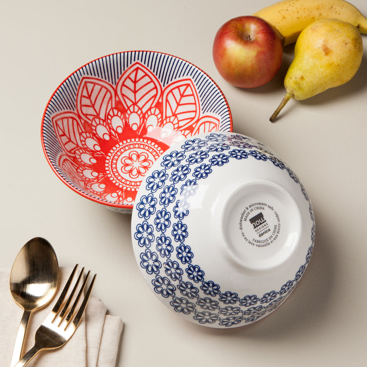 Red Floral Stamped Bowl 6 inch