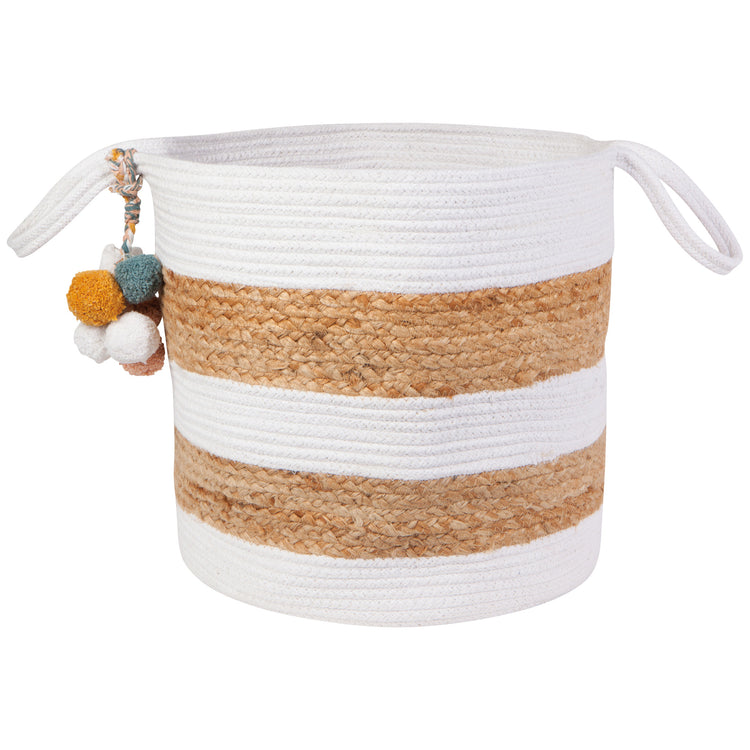 White Block Large Cotton Jute Basket