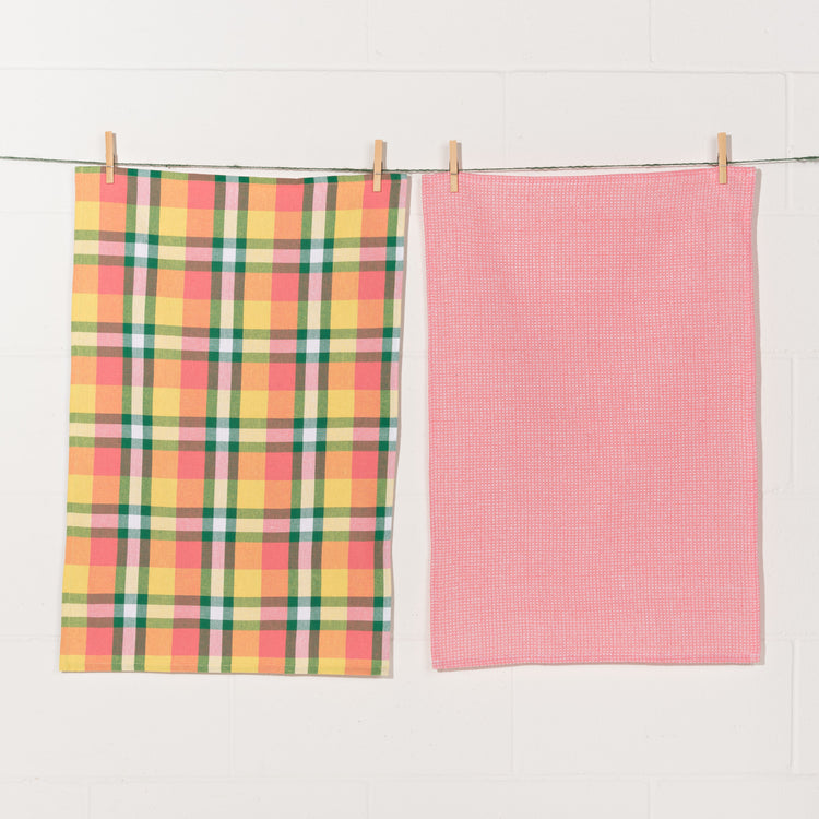 Recycled Cotton 2nd Spin Plaid Meadow Dishtowels Set of 2