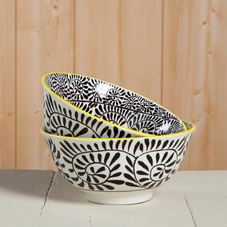 Black Vines Stamped Bowl 6 inch