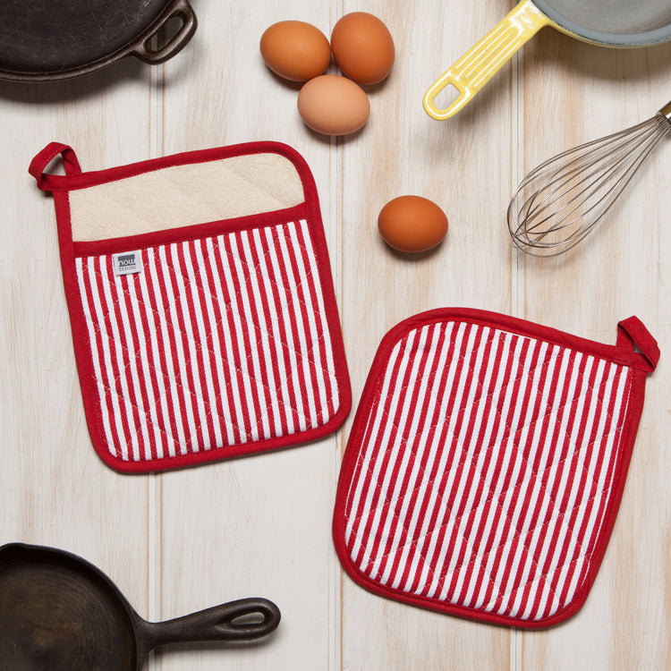 Superior Red Narrow Stripe Pocket Potholder