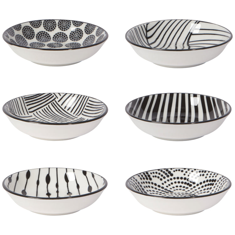 Bits and Dots Black and White Pinch Bowls Set of 6