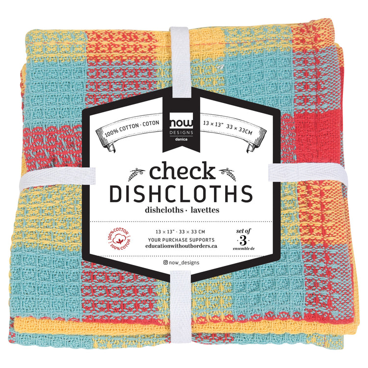 Check Lemon Yellow Dishcloths Set of 3