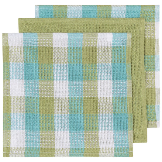 Check Leaf Green Dishcloths Set of 3
