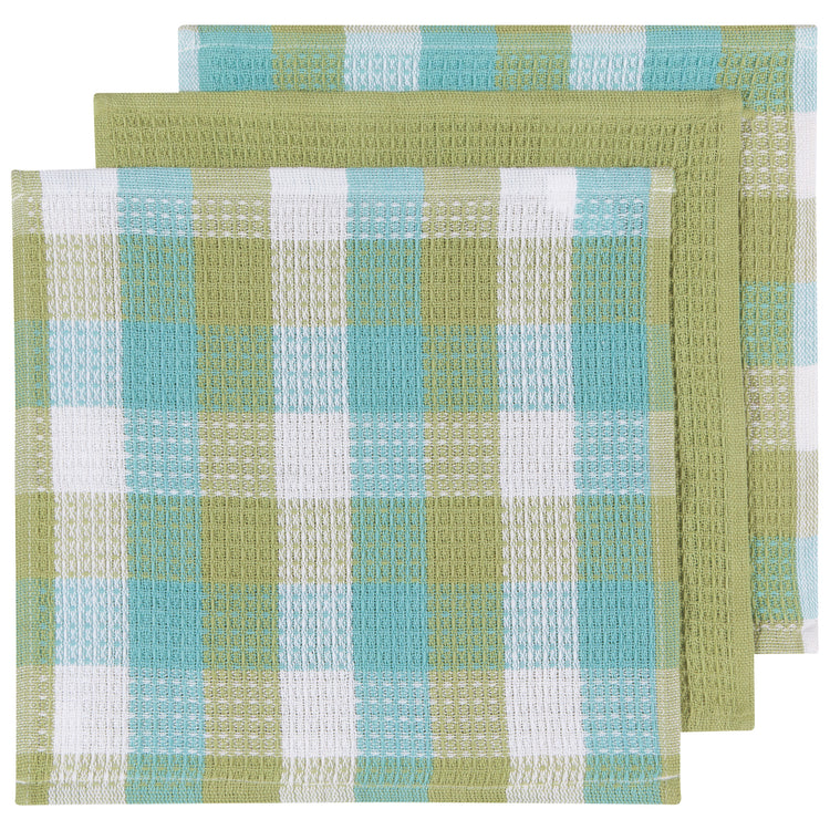 Check Leaf Green Waffle Dishcloths Set of 3
