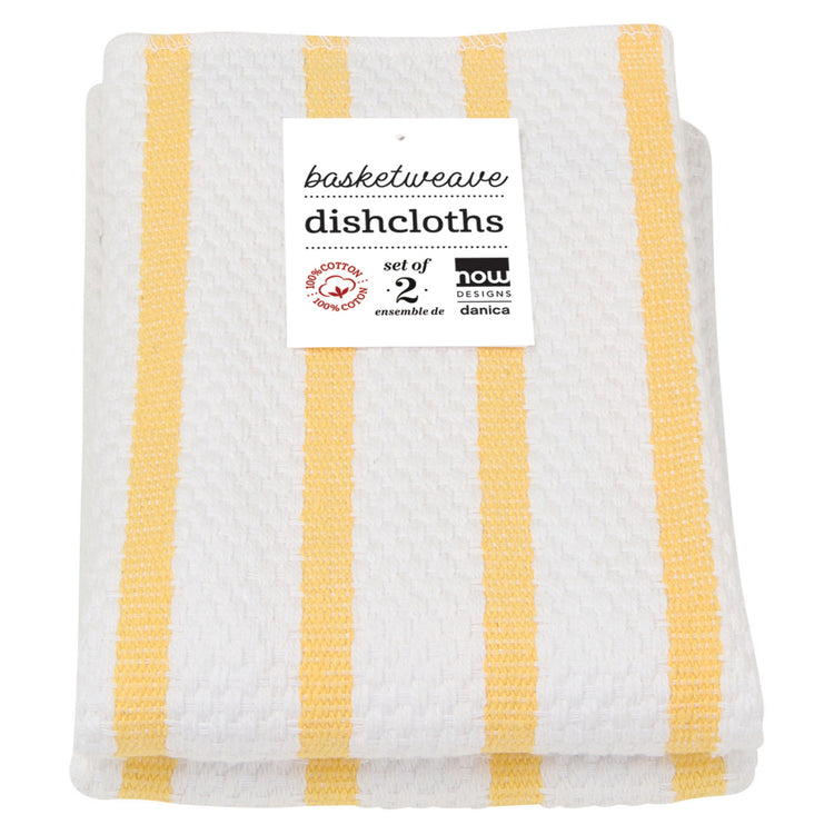 Basketweave Lemon Yellow Dishcloths Set of 2