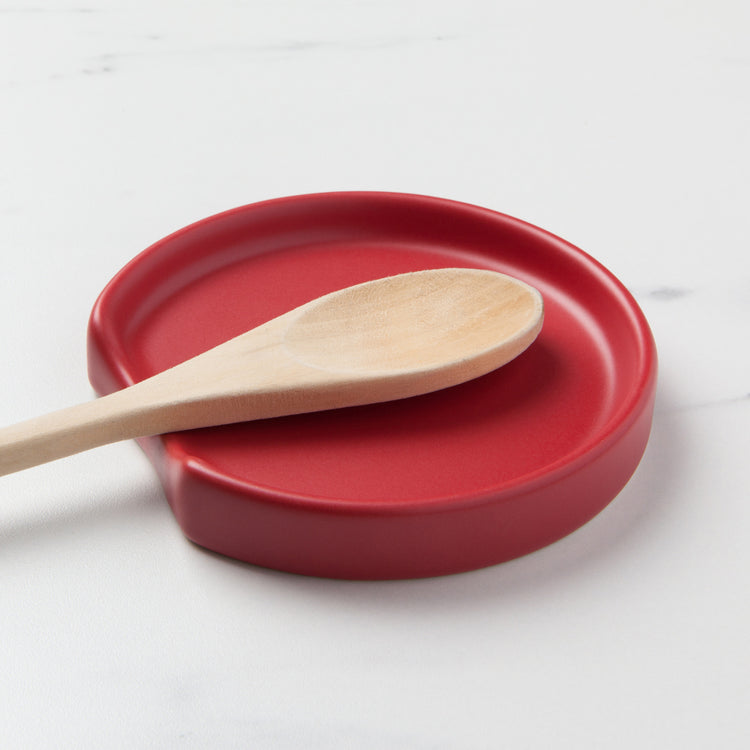 Matte Carmine Red Stoneware Spoon Rest