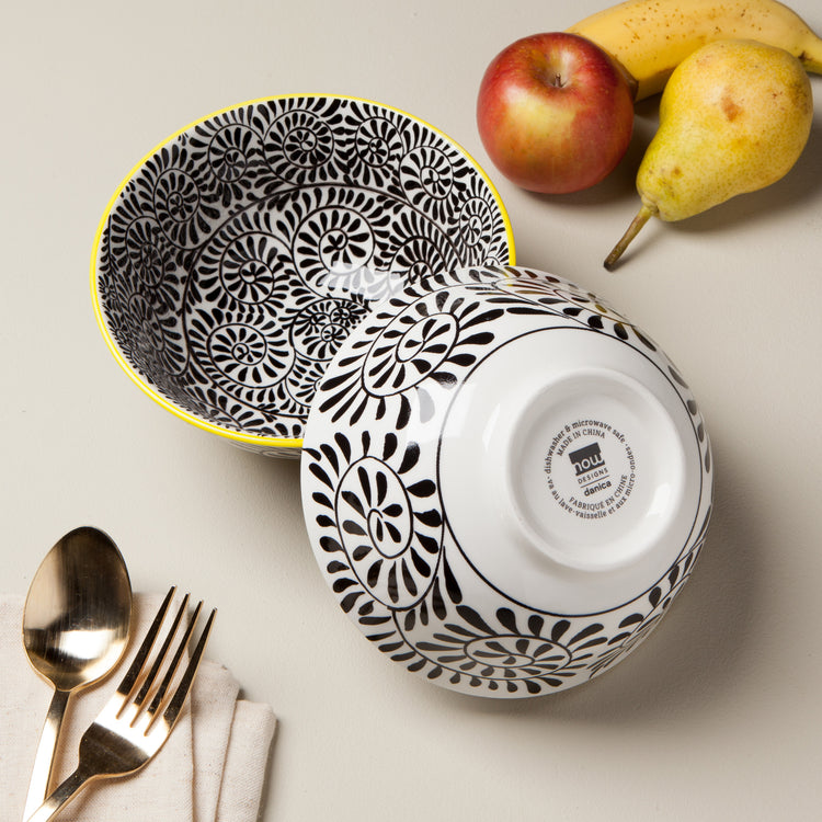 Black Vines Stamped Bowl 6 inch