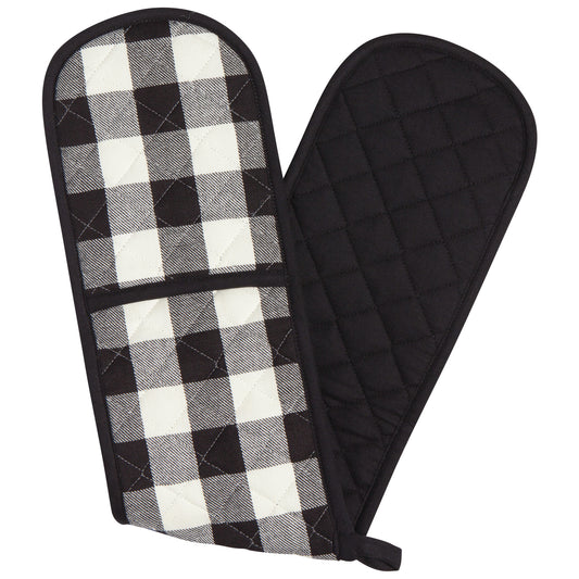 Black Check Double Oven Mitt