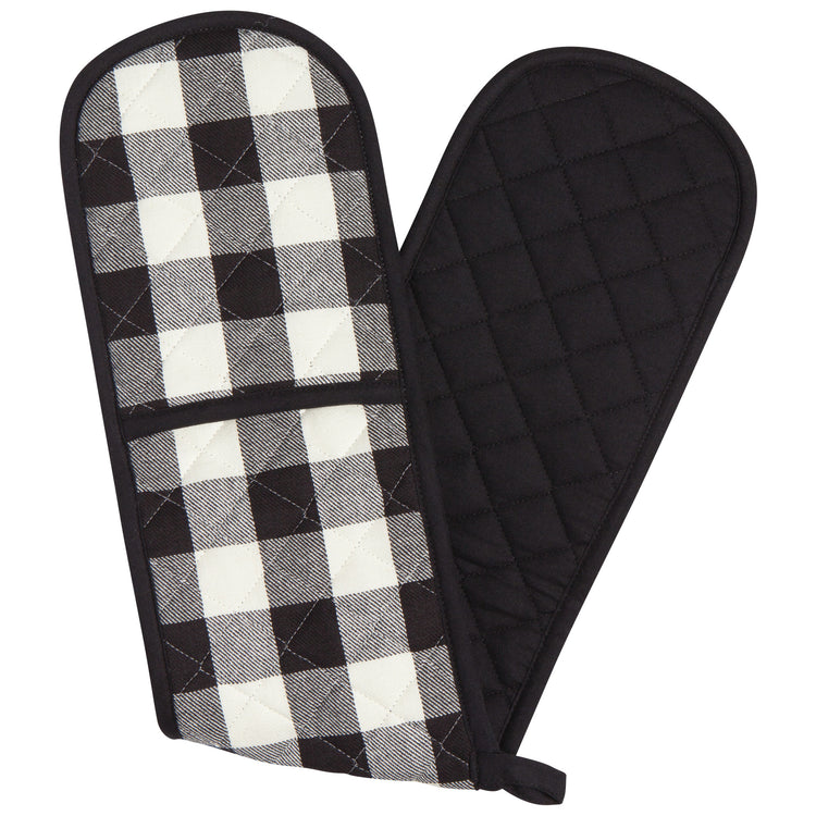 Black Check Double Oven Mitt