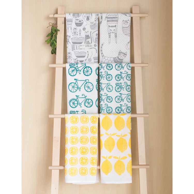 Lemon Print Yellow Floursack Dishtowels Set of 2