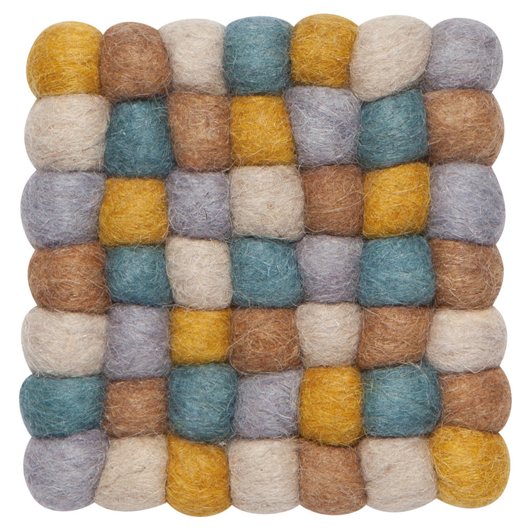 Ochre Wool Felt Ball Coasters Set of 4
