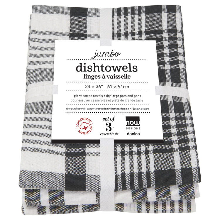Black Jumbo Dishtowels Set of 3