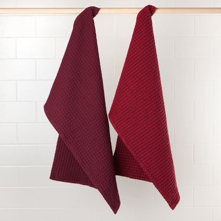 Second Spin Burgandy Waffle Dishtowel Set of 2