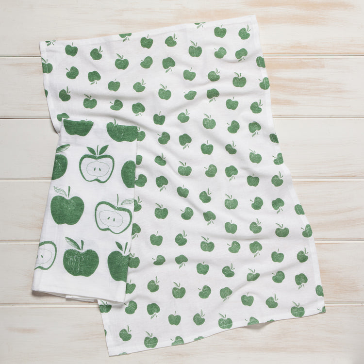 Apples Print Elm Green Floursack Dishtowels Set of 2